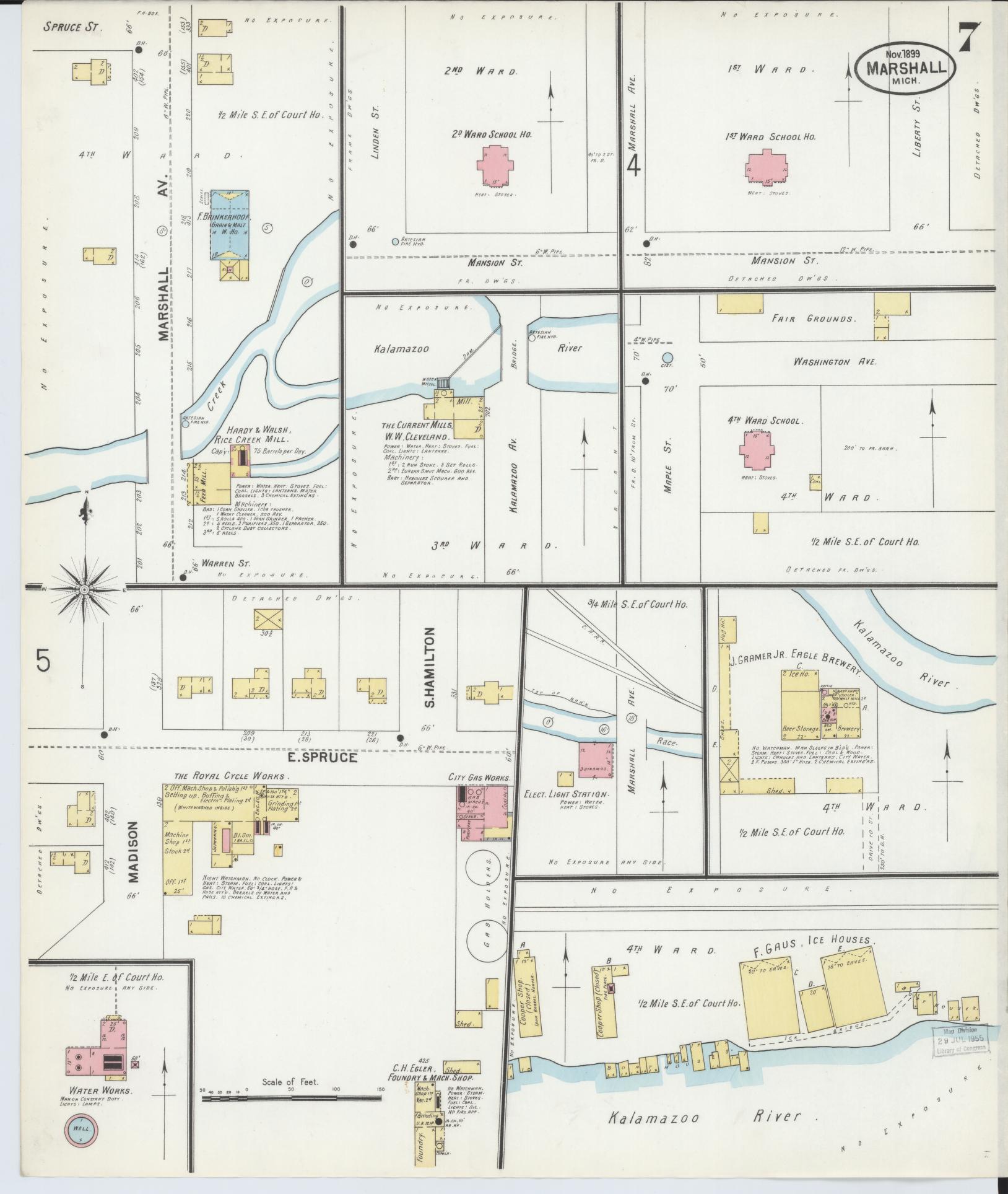 Sanborn Fire Insurance Map from Marshall, Calhoun County, Michigan (1899), Sheet #0007 - Complete Map Set gallery image, historic Sanborn map, vintage wall art, Michigan Michigan