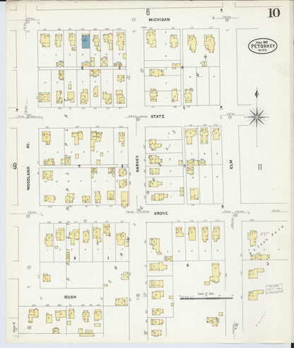 Sanborn Fire Insurance Map from Petoskey, Emmet County, Michigan (1907), Sheet #0010 - Complete Map Set gallery image, historic Sanborn map, vintage wall art, Michigan Michigan