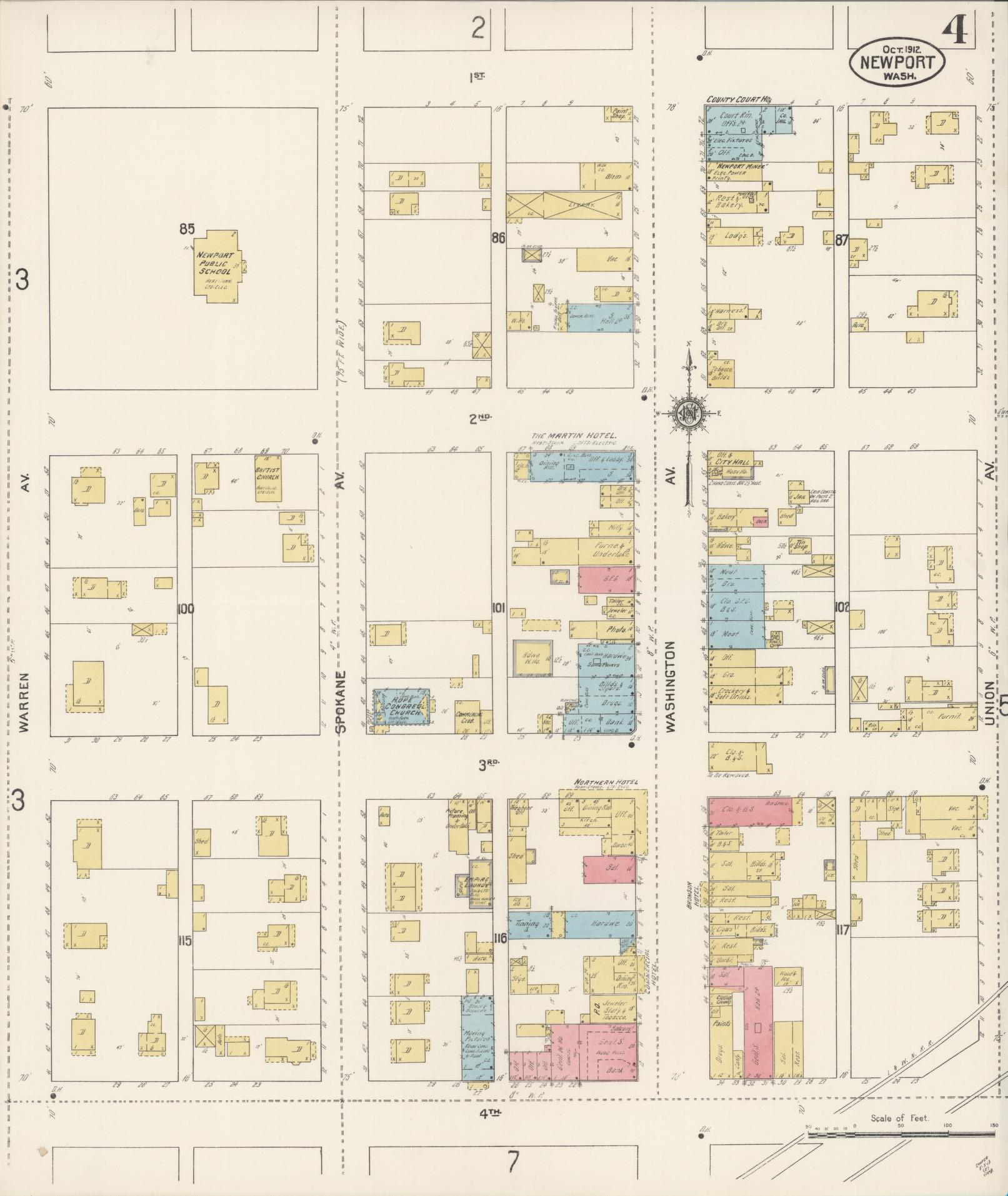 Sanborn Fire Insurance Map from Newport, Pend Orielle County, Washington (1912), Sheet #0004 - Complete Map Set gallery image, historic Sanborn map, vintage wall art, Washington Washington