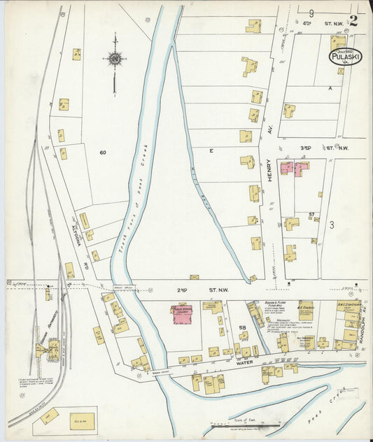 Sanborn Fire Insurance Map from Pulaski, Pulaski County, Virginia (1920), Sheet #0002 - Historic Sanborn Fire Insurance Map Print, vintage old map wall art, antique decor, genealogy gift, Virginia Virginia map