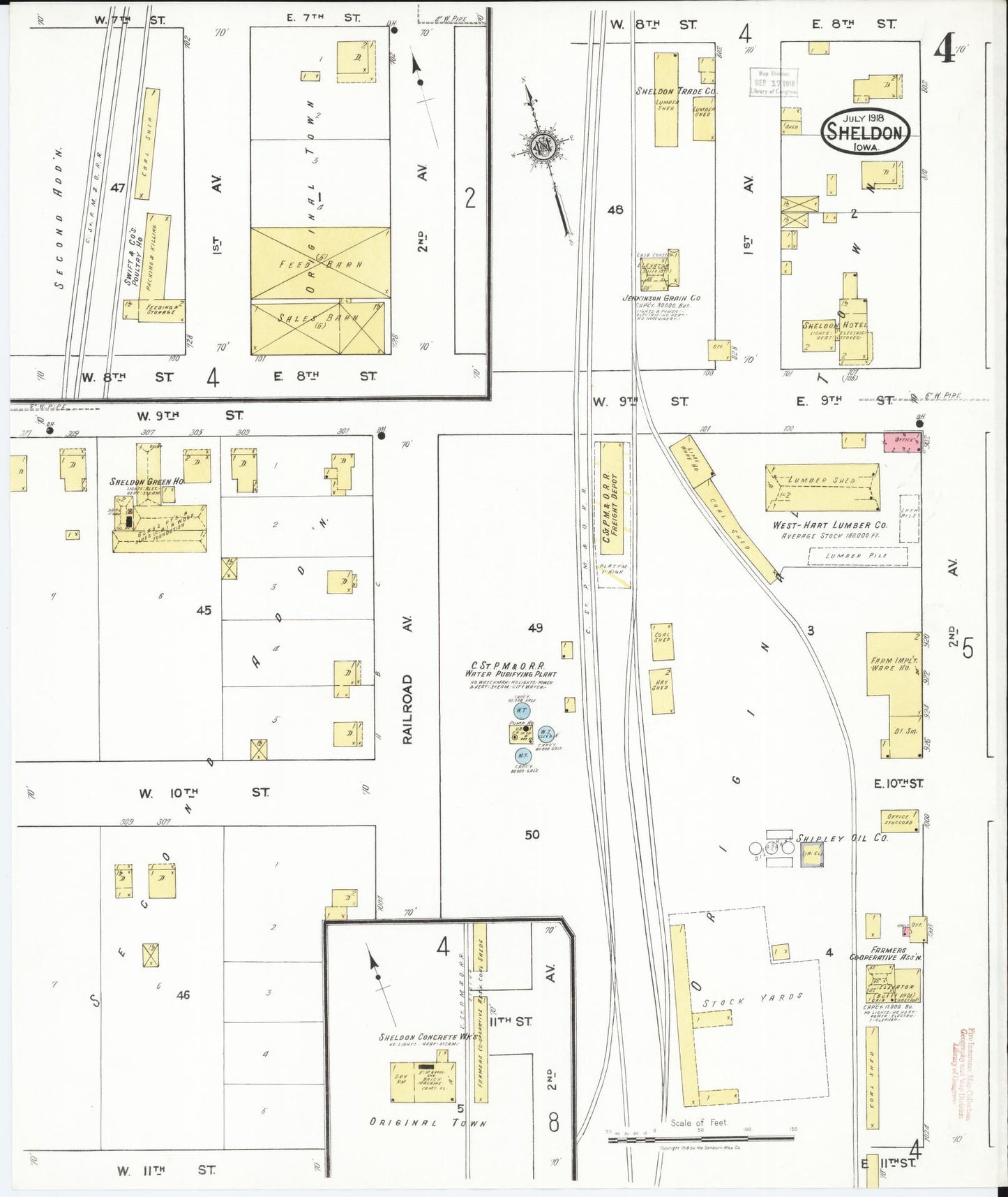 Sanborn Fire Insurance Map from Sheldon, O'Brien County, Iowa (1918), Sheet #0004 - Historic Sanborn Fire Insurance Map Print, vintage old map wall art