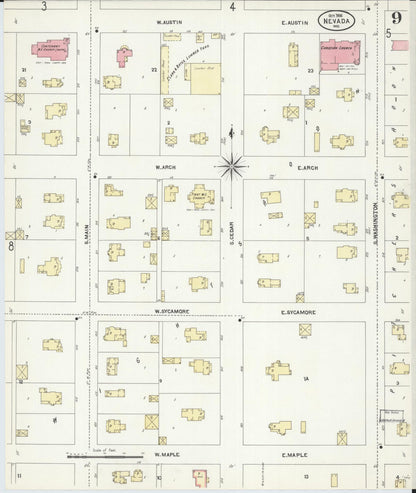 Sanborn Fire Insurance Map from Nevada, Vernon County, Missouri (1906), Sheet #0009 - Complete Map Set gallery image, historic Sanborn map, vintage wall art, Missouri Missouri