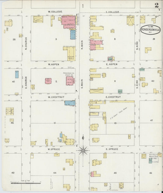 Sanborn Fire Insurance Map from Hendersonville, Henderson County, North Carolina (1896), Sheet #0002 - Historic Sanborn Fire Insurance Map Print, vintage old map wall art, antique decor, genealogy gift, North Carolina North Carolina map