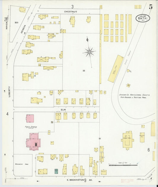Sanborn Fire Insurance Map from Bath, Steuben County, New York (1909), Sheet #0005 - Historic Sanborn Fire Insurance Map Print, vintage old map wall art, antique decor, genealogy gift, New York New York map