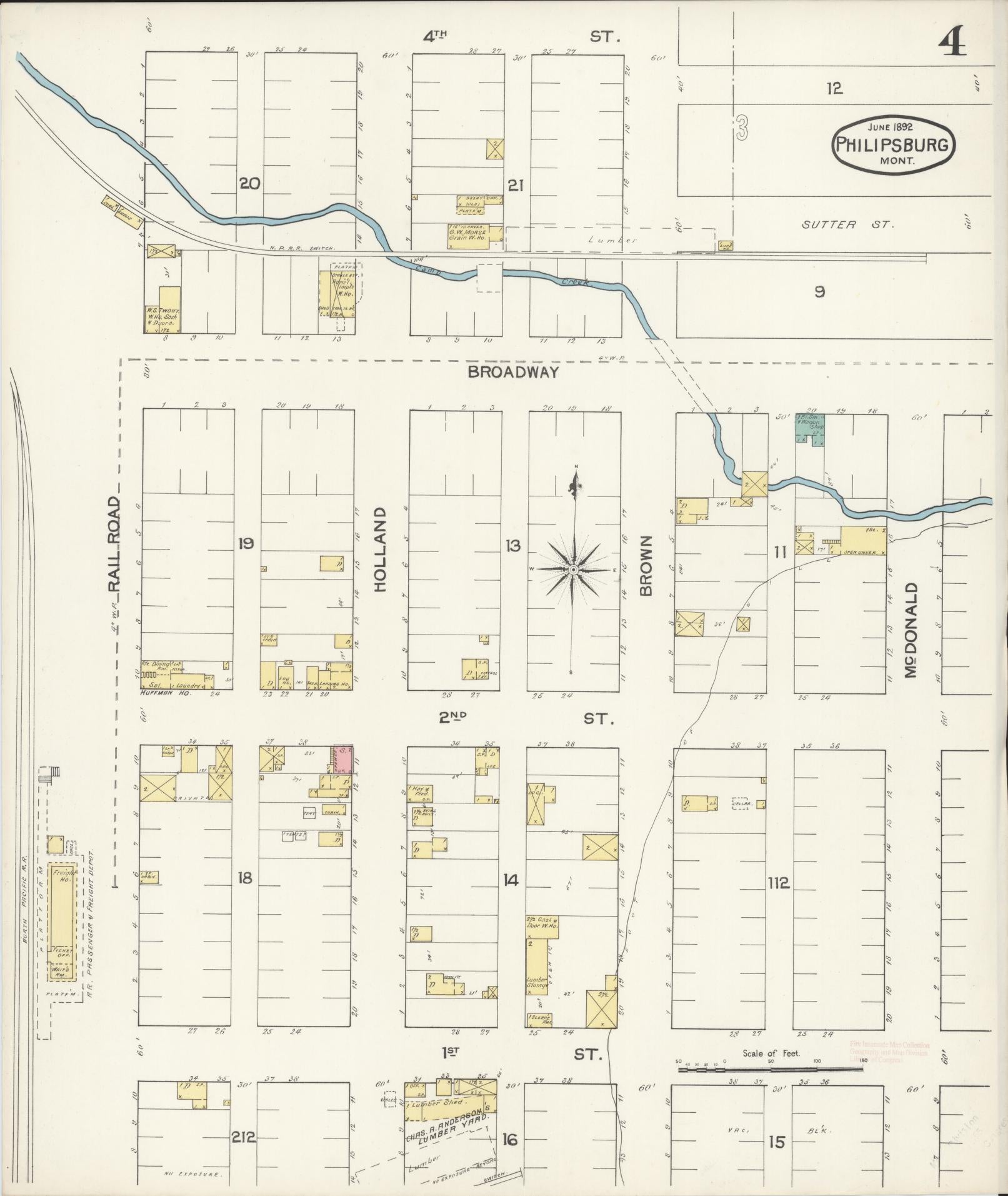 Sanborn Fire Insurance Map from Philipsburg, Granite County, Montana (1892), Sheet #0004 - Historic Sanborn Fire Insurance Map Print, vintage old map wall art, antique decor, genealogy gift, Montana Montana map