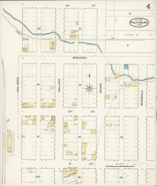 Sanborn Fire Insurance Map from Philipsburg, Granite County, Montana (1892), Sheet #0004 - Historic Sanborn Fire Insurance Map Print, vintage old map wall art, antique decor, genealogy gift, Montana Montana map