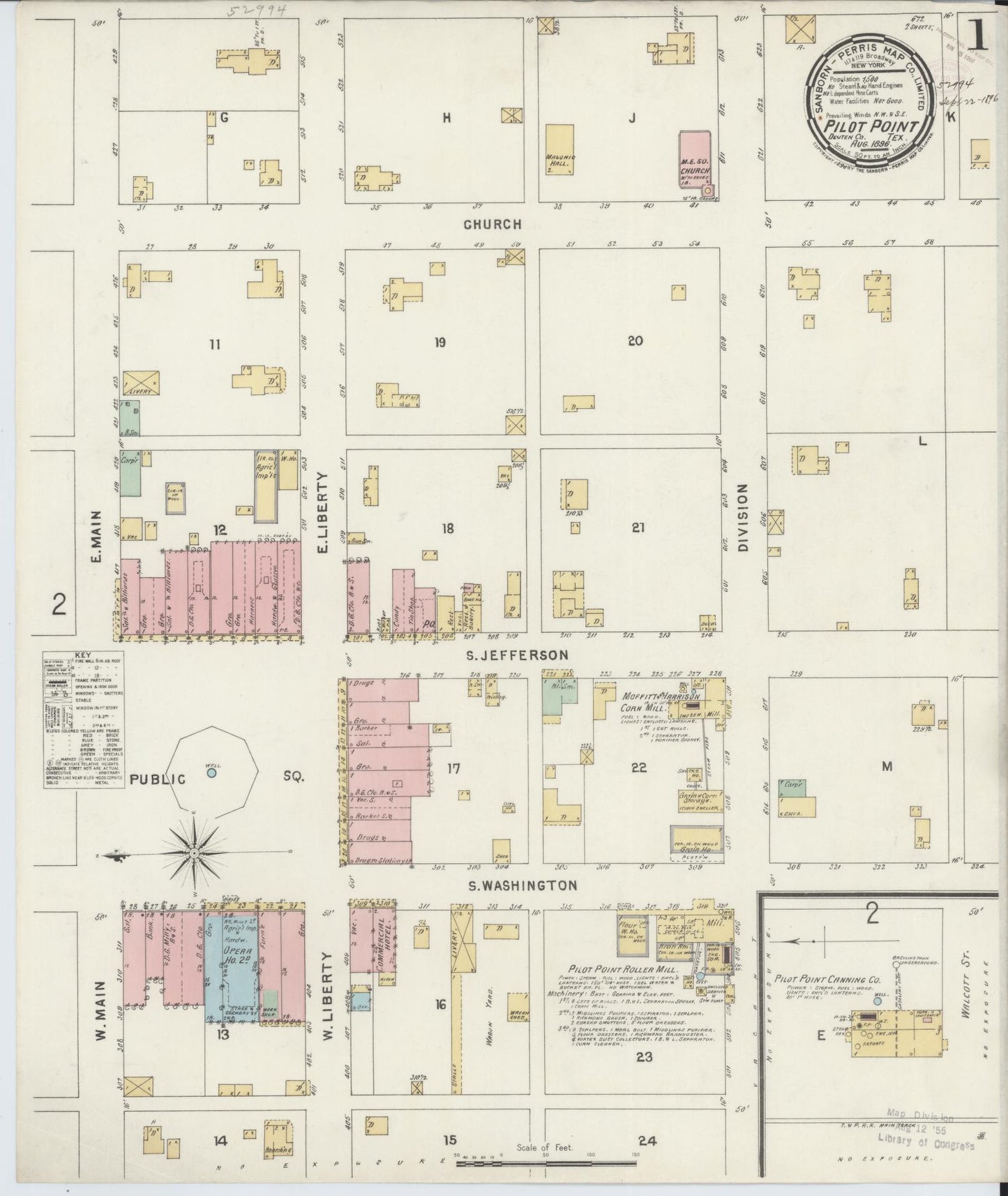 Sanborn Fire Insurance Map from Pilot Point, Denton County, Texas (1896), Sheet #0001 - Historic Sanborn Fire Insurance Map Print, vintage old map wall art, antique decor, genealogy gift, Texas Texas map