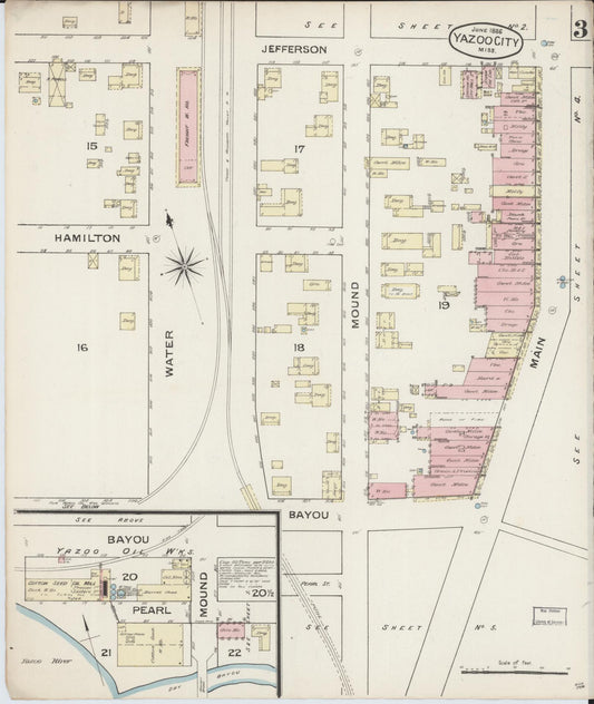 Sanborn Fire Insurance Map from Yazoo City, Yazoo County, Mississippi (1886), Sheet #0003 - Historic Sanborn Fire Insurance Map Print, vintage old map wall art, antique decor, genealogy gift, Mississippi Mississippi map