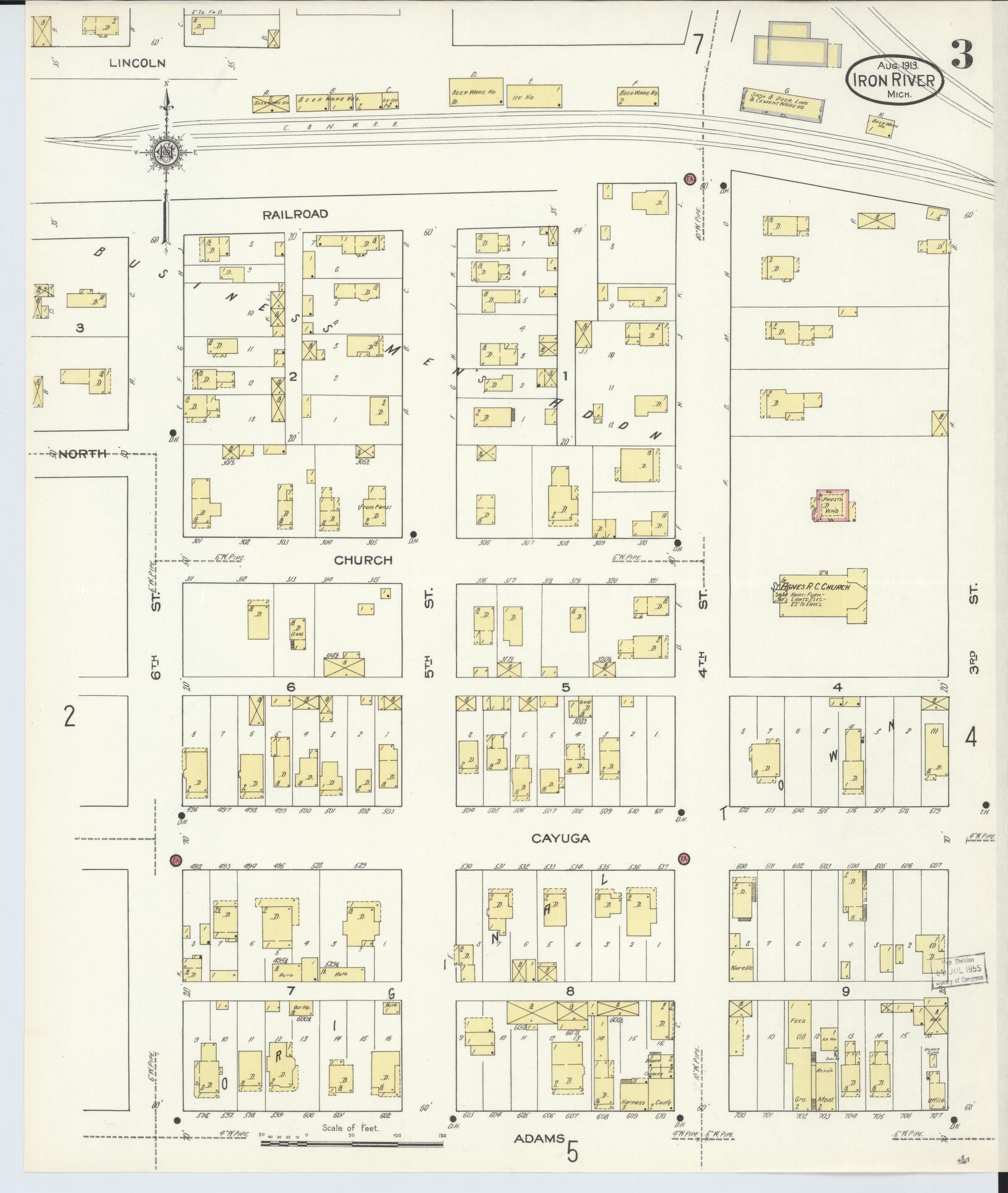 Sanborn Fire Insurance Map from Iron River, Iron County, Michigan (1913), Sheet #0003 - Complete Map Set gallery image, historic Sanborn map, vintage wall art, Michigan Michigan