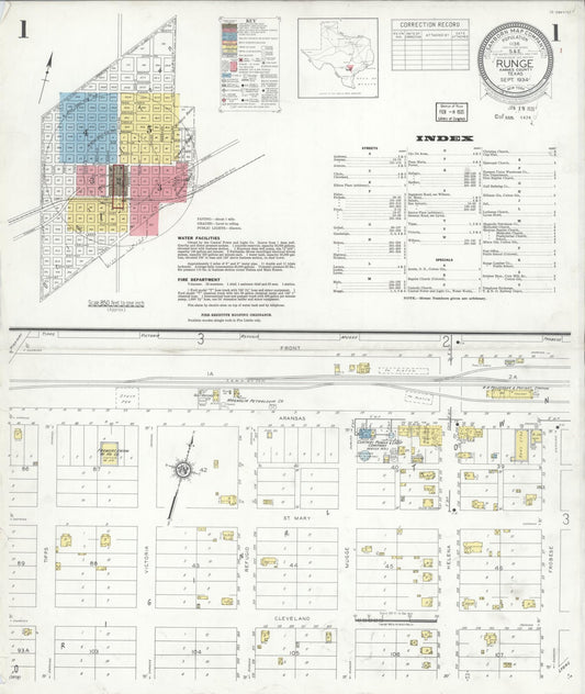 Sanborn Fire Insurance Map from Runge, Karnes County, Texas (1934), Sheet #0001 - Historic Sanborn Fire Insurance Map Print, vintage old map wall art, antique decor, genealogy gift, Texas Texas map