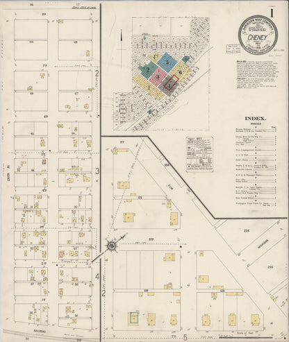 Sanborn Fire Insurance Map from Cheney, Spokane County, Washington (1916), Sheet #0001 - Complete Map Set gallery image, historic Sanborn map, vintage wall art, Washington Washington