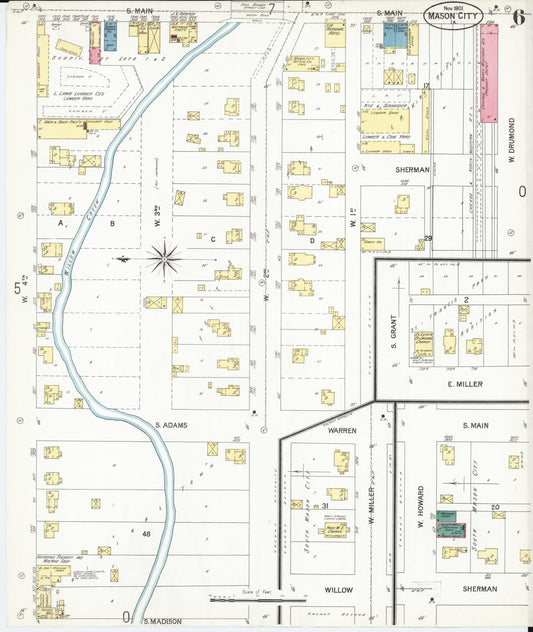 Sanborn Fire Insurance Map from Mason City, Cerro Gordo County, Iowa (1901), Sheet #0006 - Historic Sanborn Fire Insurance Map Print, vintage old map wall art