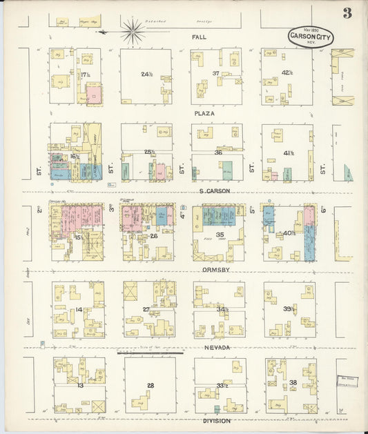 Sanborn Fire Insurance Map from Carson City, Carson City County, Nevada (1890), Sheet #0003 - Historic Sanborn Fire Insurance Map Print, vintage old map wall art, antique decor, genealogy gift, Nevada Nevada map