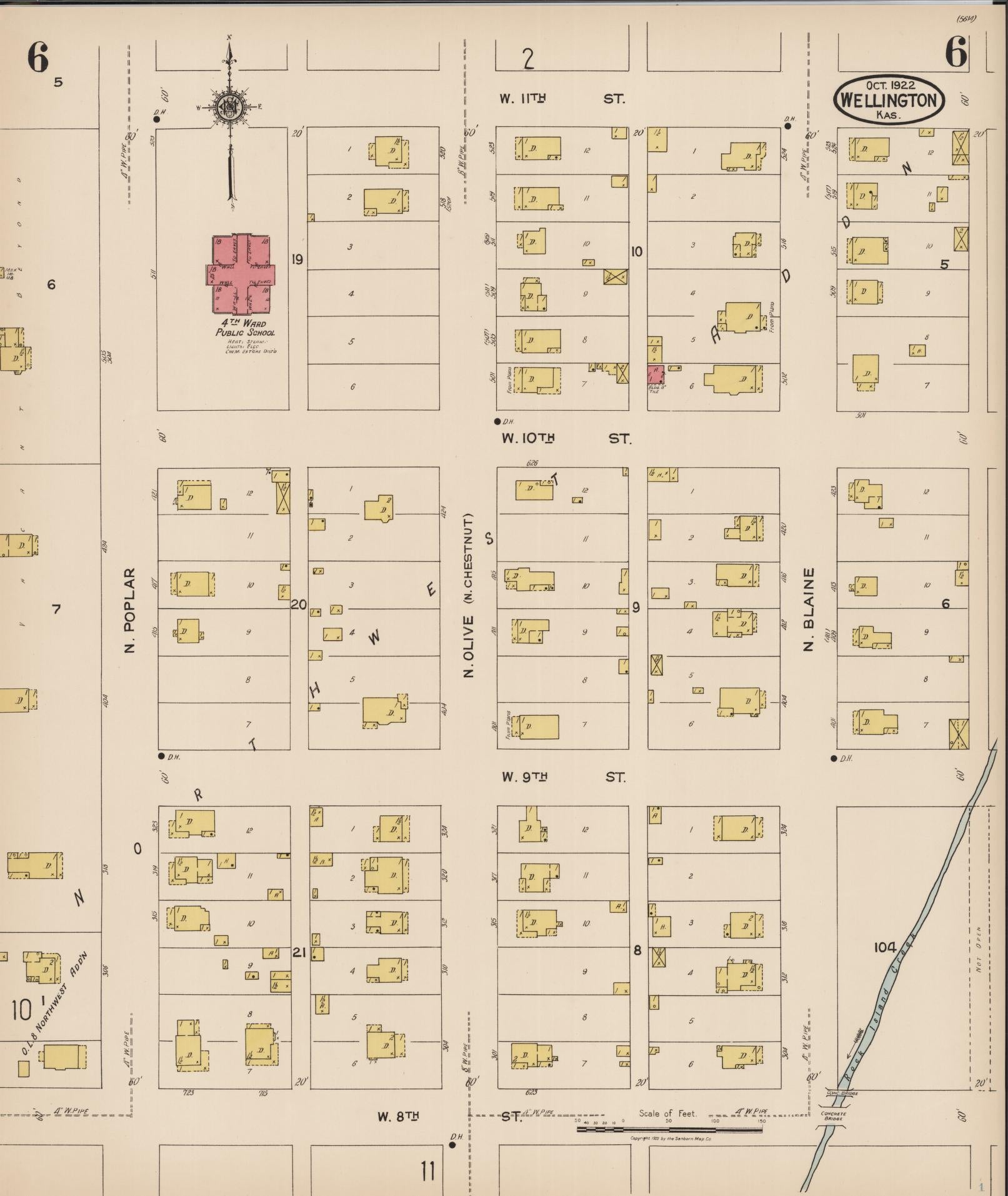 Sanborn Fire Insurance Map from Wellington, Sumner County, Kansas (1922), Sheet #0006 - Complete Map Set gallery image, historic Sanborn map, vintage wall art, Kansas Kansas