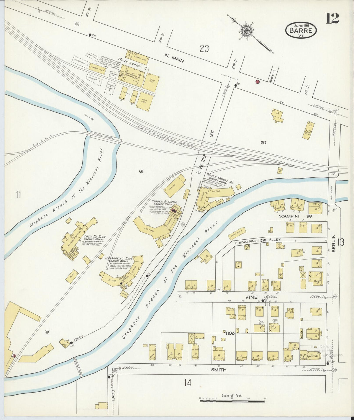 Sanborn Fire Insurance Map from Barre, Washington County, Vermont (1916), Sheet #0012 - Historic Sanborn Fire Insurance Map Print, vintage old map wall art, antique decor, genealogy gift, Vermont Vermont map