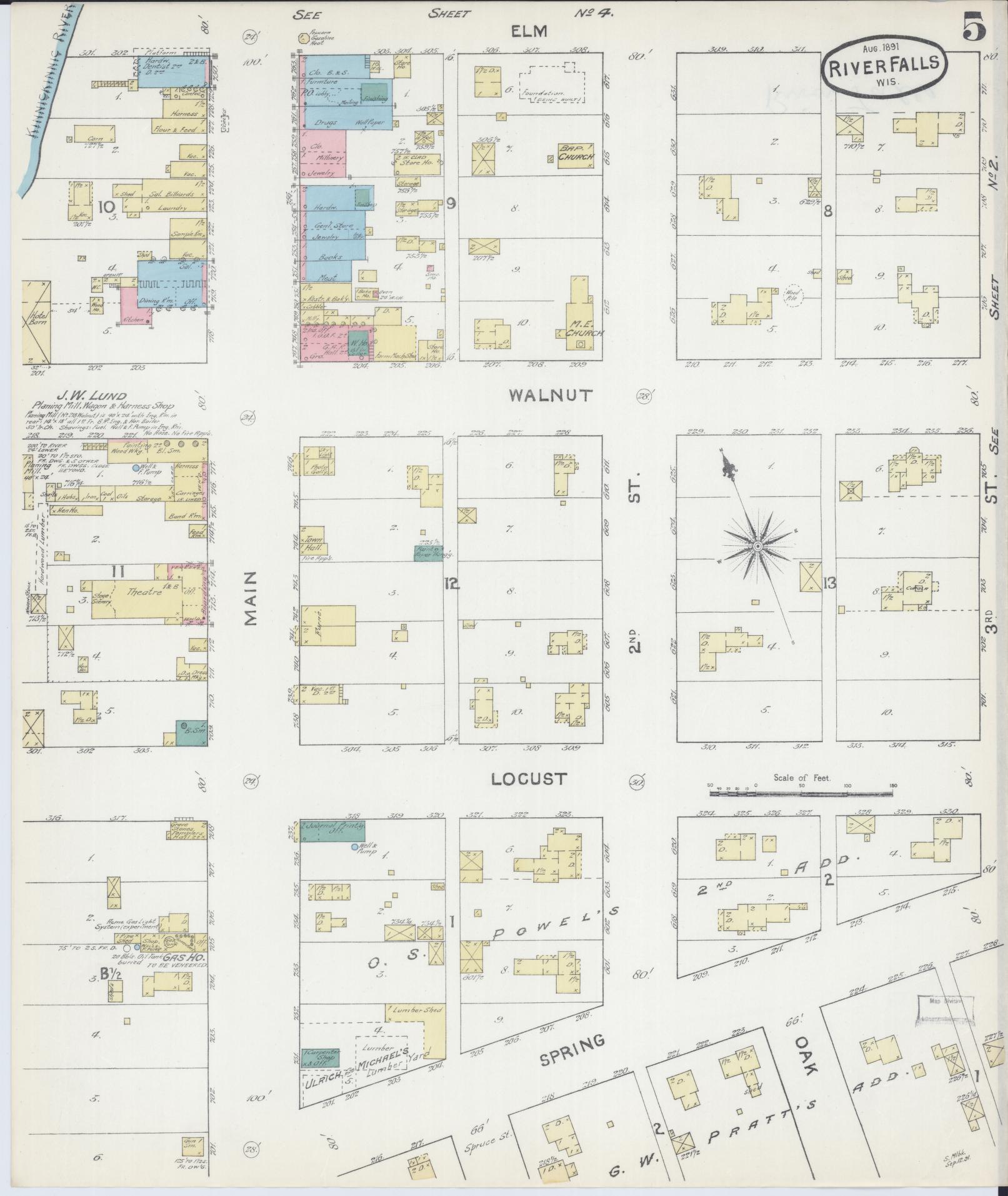 Sanborn Fire Insurance Map from River Falls, St. Croix and Pierce Counties, Wisconsin (1891), Sheet #0005 - Complete Map Set gallery image, historic Sanborn map, vintage wall art, Wisconsin Wisconsin