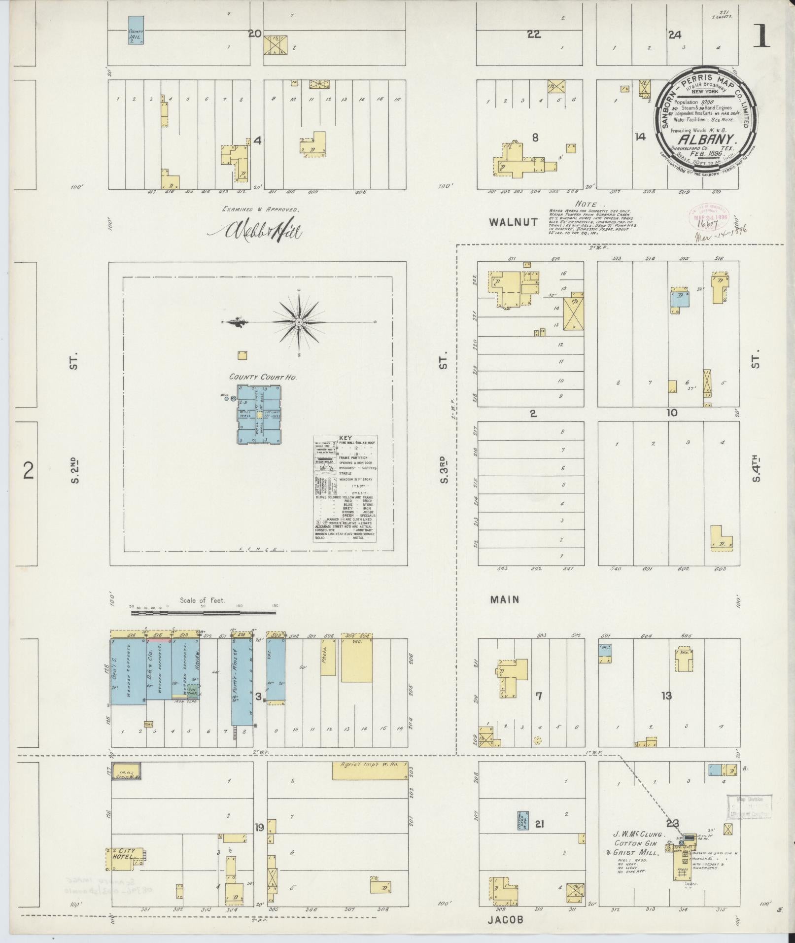 Sanborn Fire Insurance Map from Albany, Shackelford County, Texas (1896), Sheet #0001 - Historic Sanborn Fire Insurance Map Print, vintage old map wall art, antique decor, genealogy gift, Texas Texas map