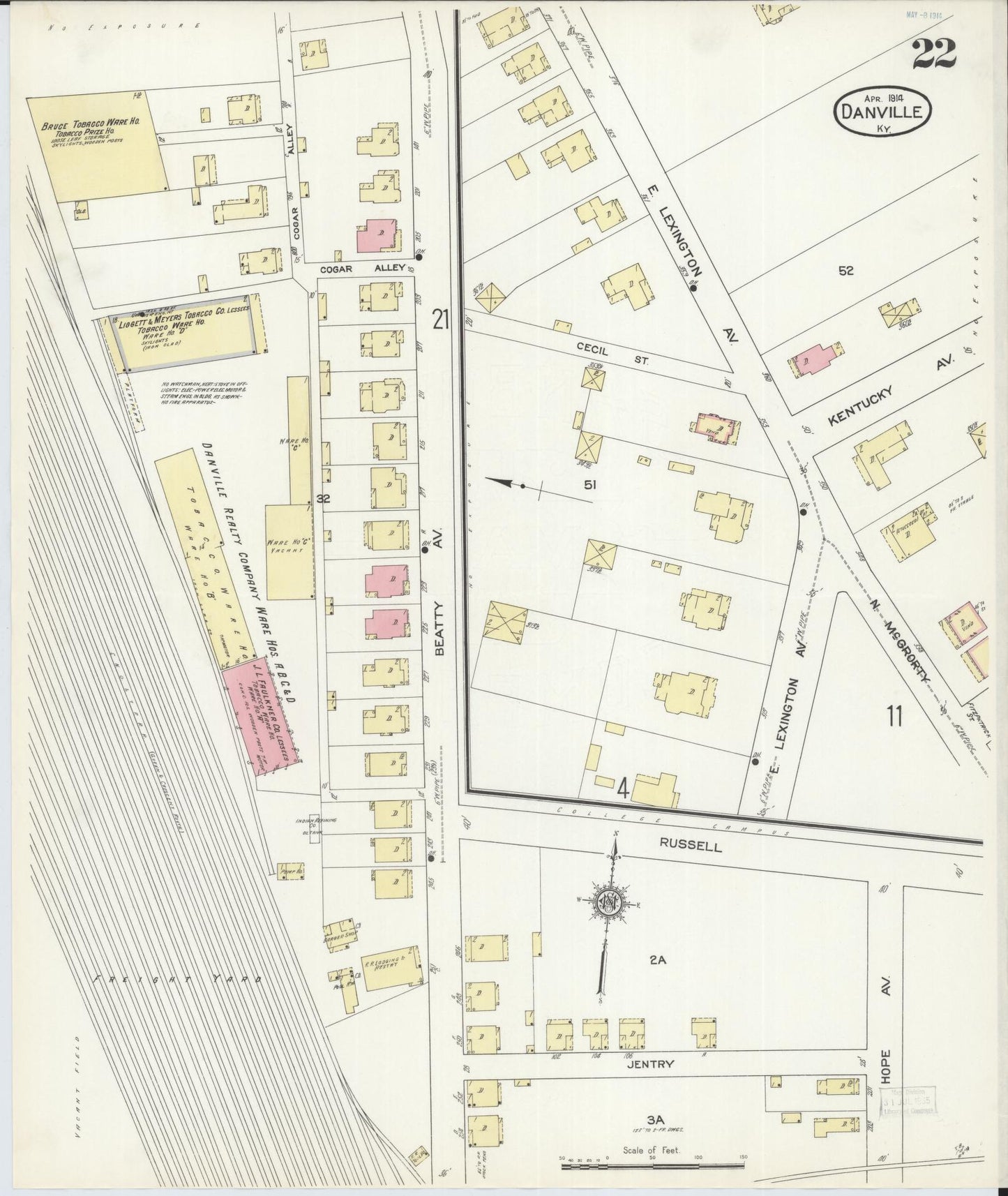 Sanborn Fire Insurance Map from Danville, Boyle County, Kentucky (1914), Sheet #0022 - Complete Map Set gallery image, historic Sanborn map, vintage wall art, Kentucky Kentucky