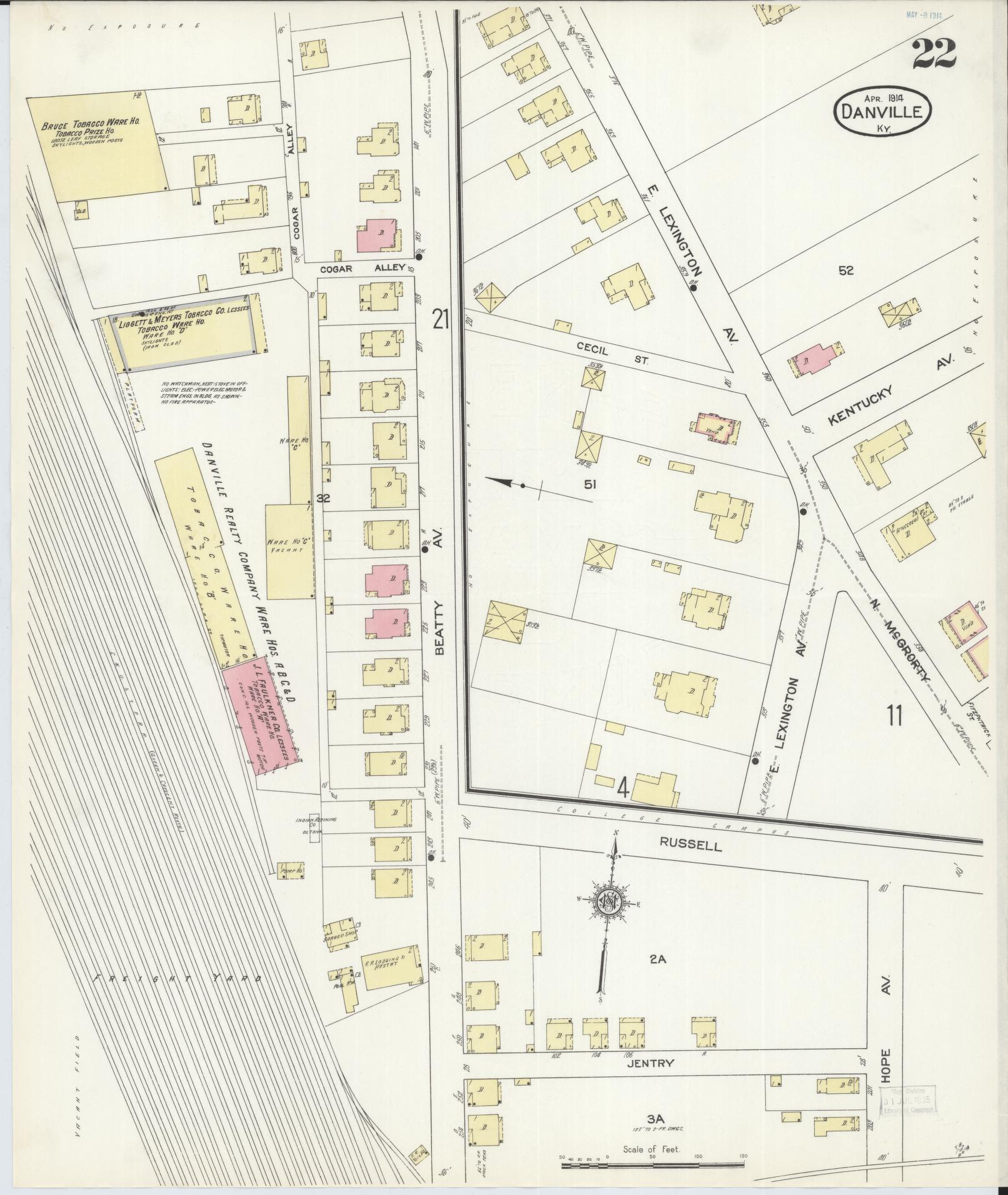 Sanborn Fire Insurance Map from Danville, Boyle County, Kentucky (1914), Sheet #0022 - Complete Map Set gallery image, historic Sanborn map, vintage wall art, Kentucky Kentucky