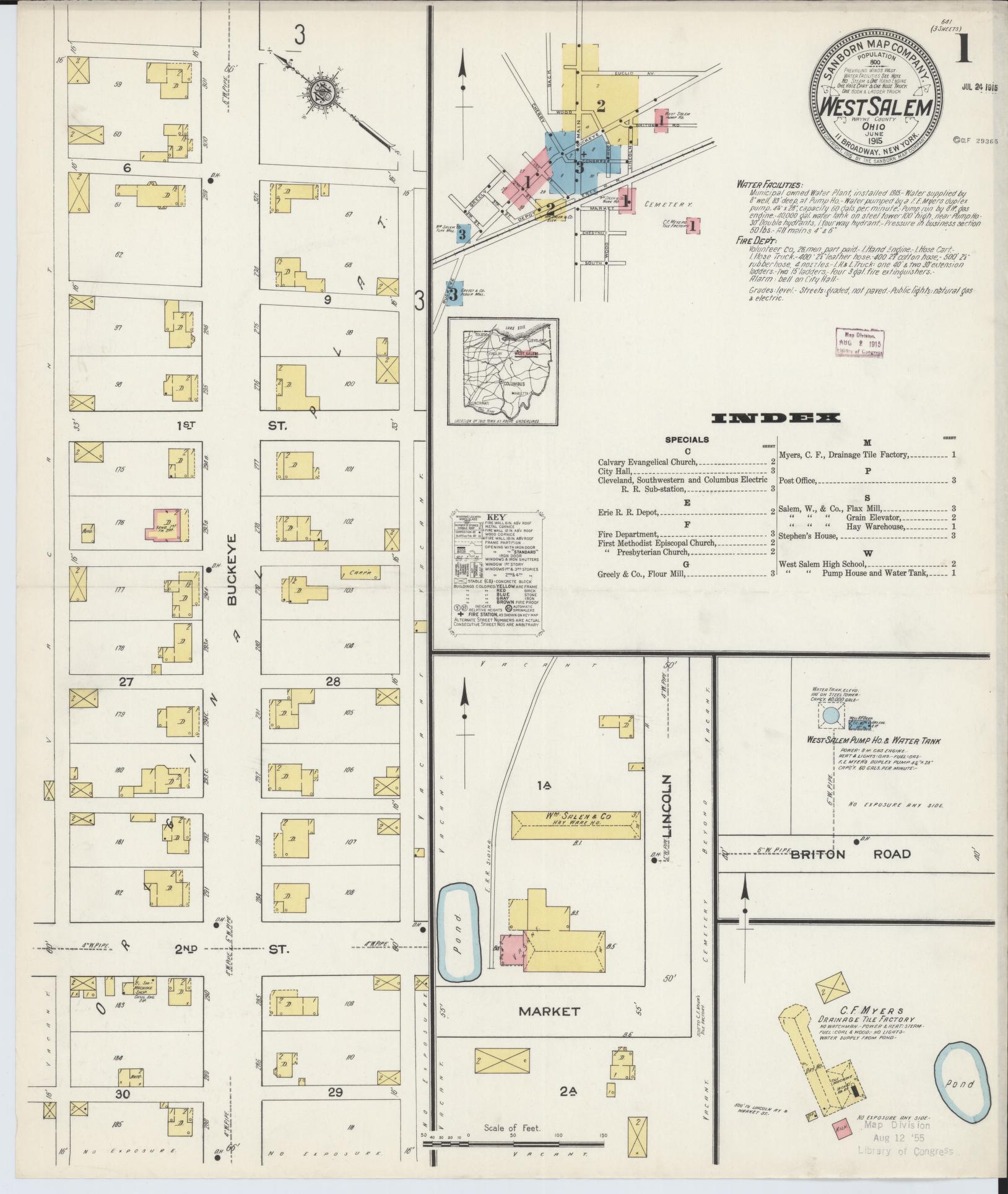 Sanborn Fire Insurance Map from West Salem, Wayne County, Ohio (1915), Sheet #0001 - Complete Map Set gallery image, historic Sanborn map, vintage wall art, Ohio Ohio