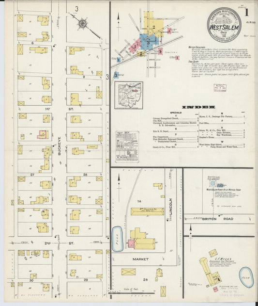 Sanborn Fire Insurance Map from West Salem, Wayne County, Ohio (1915), Sheet #0001 - Complete Map Set gallery image, historic Sanborn map, vintage wall art, Ohio Ohio