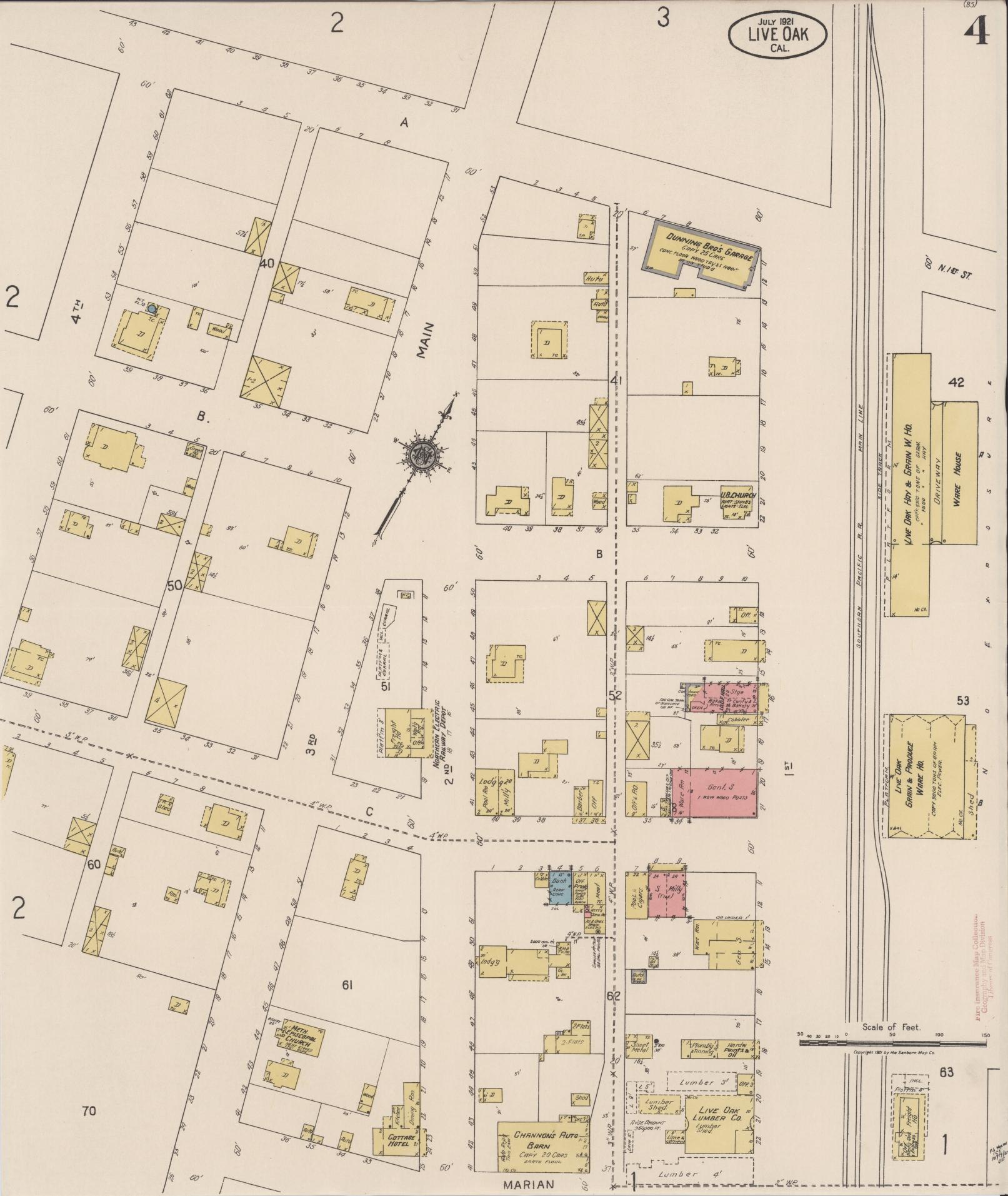 Sanborn Fire Insurance Map from Live Oak, Sutter County, California (1921), Sheet #0004 - Historic Sanborn Fire Insurance Map Print, vintage old map wall art, antique decor, genealogy gift, California California map