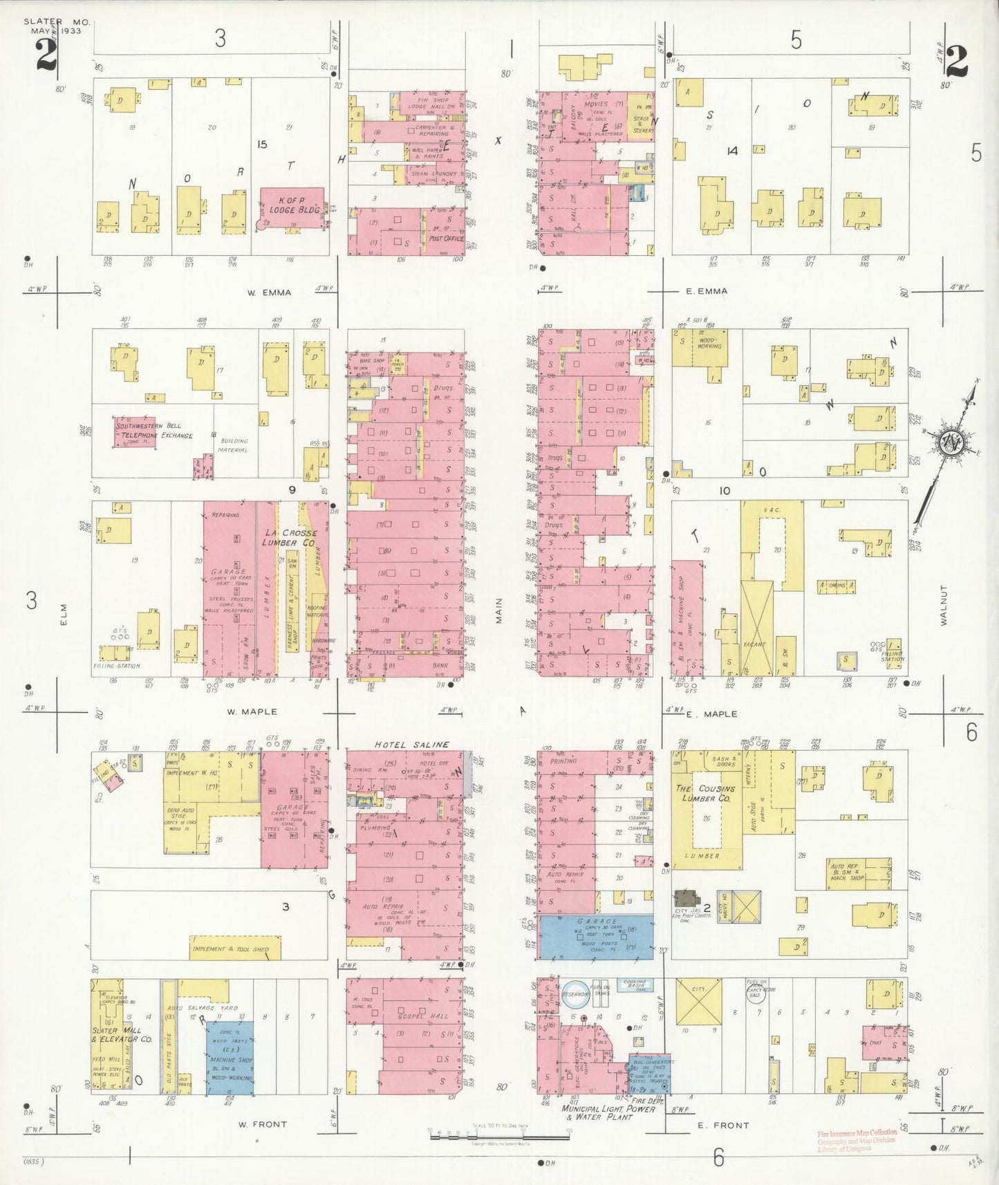 Sanborn Fire Insurance Map from Slater, Saline County, Missouri (1933), Sheet #0002 - Historic Sanborn Fire Insurance Map Print, vintage old map wall art, antique decor, genealogy gift, Missouri Missouri map