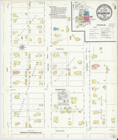 Sanborn Fire Insurance Map from Remington, Jasper County, Indiana (1909), Sheet #0001 - Historic Sanborn Fire Insurance Map Print, vintage old map wall art, antique decor, genealogy gift, Indiana Indiana map