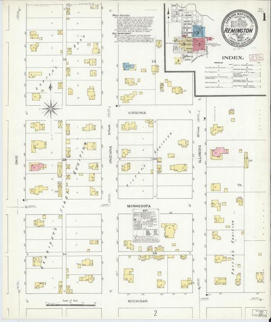 Sanborn Fire Insurance Map from Remington, Jasper County, Indiana (1909), Sheet #0001 - Historic Sanborn Fire Insurance Map Print, vintage old map wall art, antique decor, genealogy gift, Indiana Indiana map