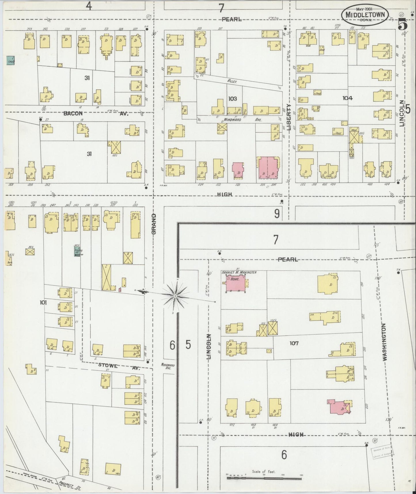Sanborn Fire Insurance Map from Middletown, Middlesex County, Connecticut (1901), Sheet #0005 - Complete Map Set gallery image, historic Sanborn map, vintage wall art, Connecticut Connecticut