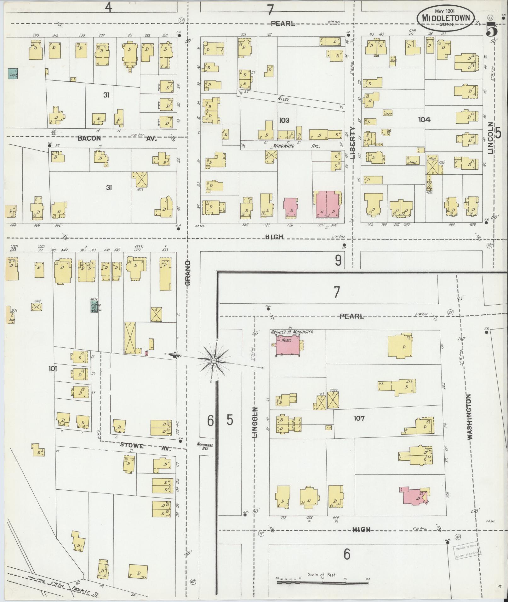 Sanborn Fire Insurance Map from Middletown, Middlesex County, Connecticut (1901), Sheet #0005 - Complete Map Set gallery image, historic Sanborn map, vintage wall art, Connecticut Connecticut