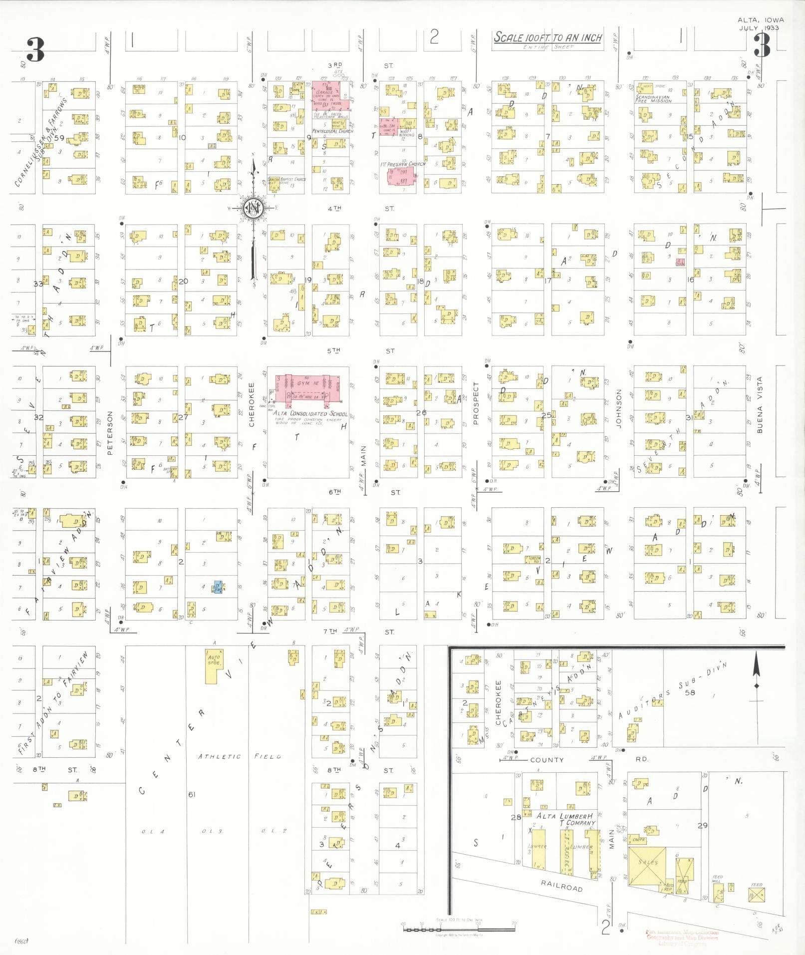 Sanborn Fire Insurance Map from Alta, Buena Vista County, Iowa (1933), Sheet #0003 - Historic Sanborn Fire Insurance Map Print, vintage old map wall art