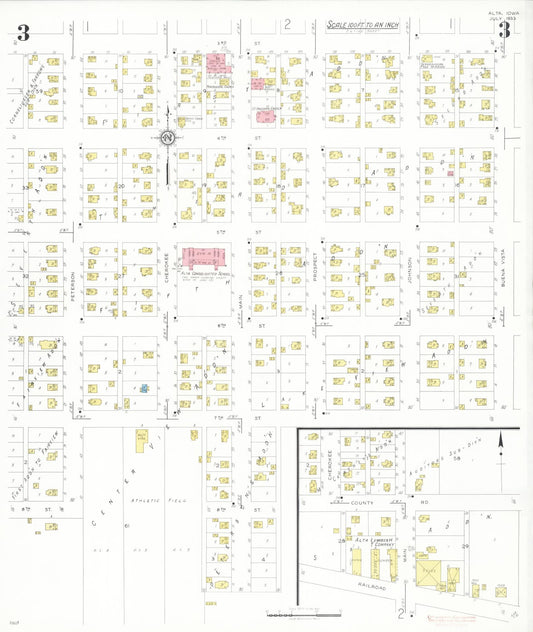Sanborn Fire Insurance Map from Alta, Buena Vista County, Iowa (1933), Sheet #0003 - Historic Sanborn Fire Insurance Map Print, vintage old map wall art