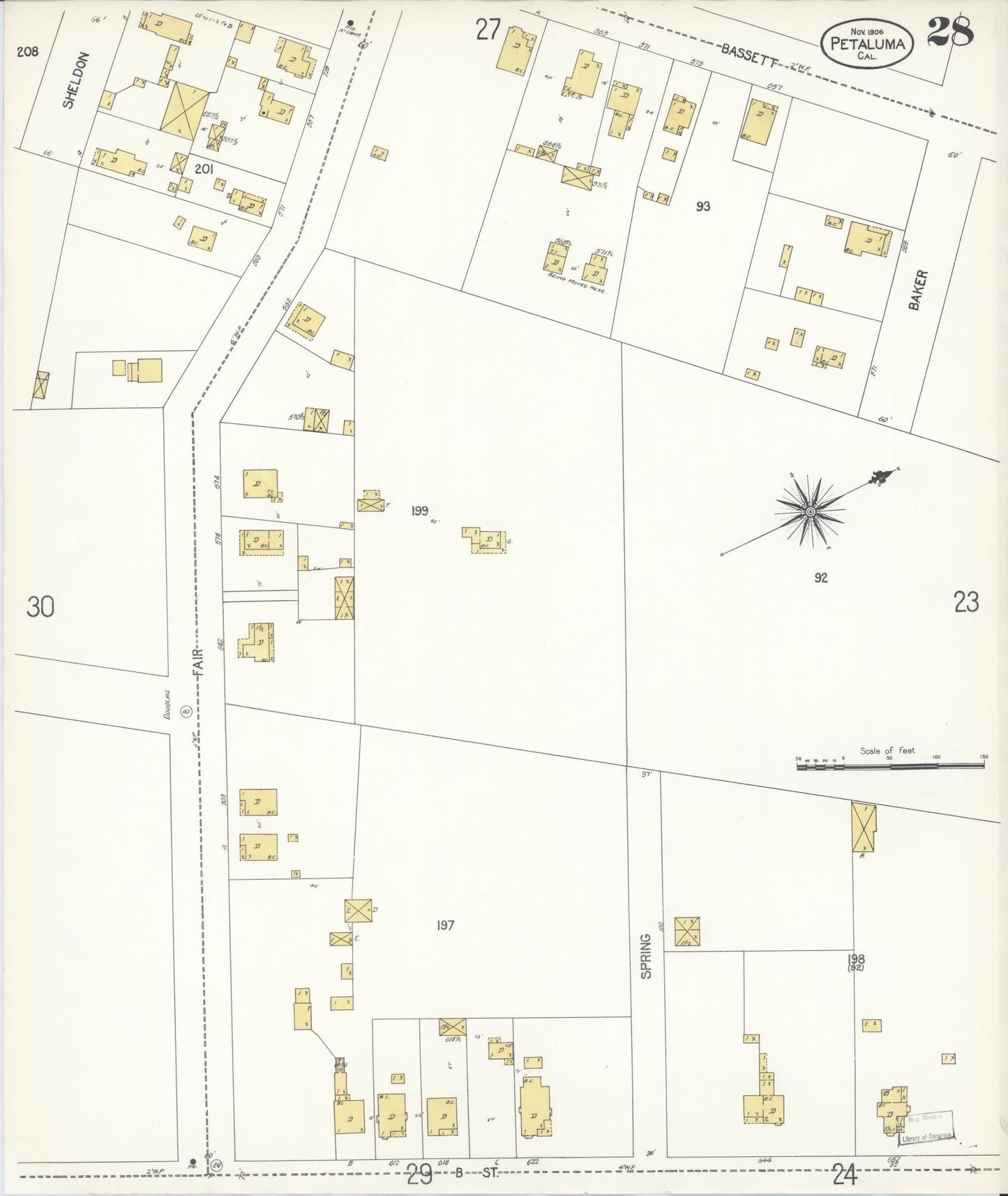 Sanborn Fire Insurance Map from Petaluma, Sonoma County, California (1906), Sheet #0028 - Complete Map Set gallery image, historic Sanborn map, vintage wall art, California California