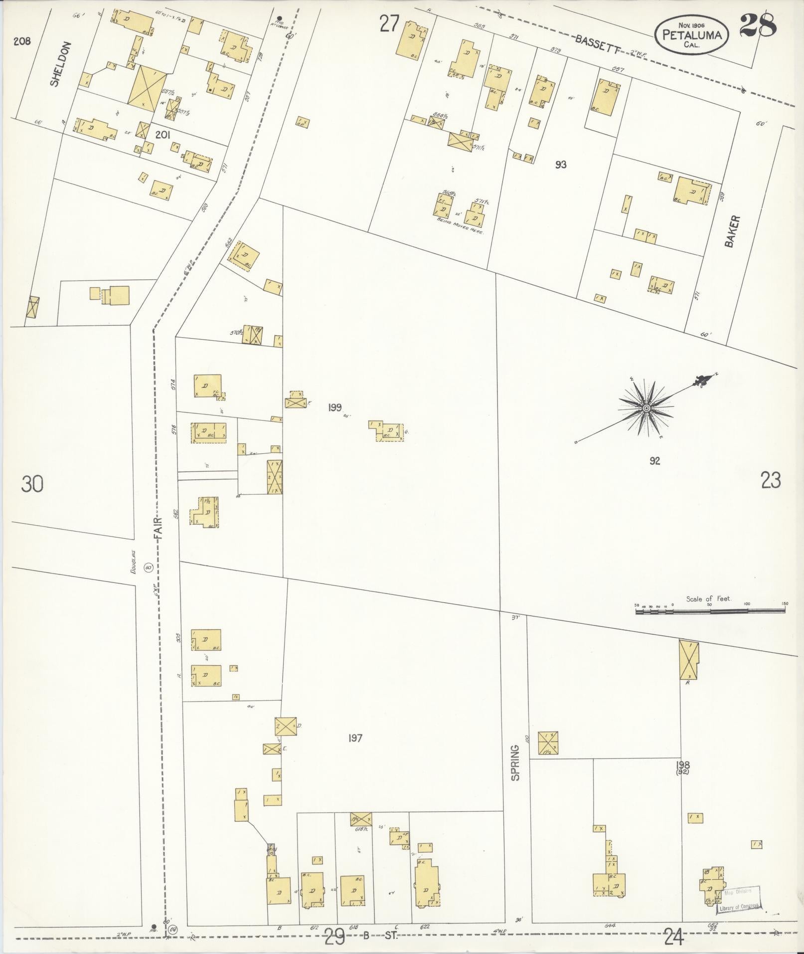Sanborn Fire Insurance Map from Petaluma, Sonoma County, California (1906), Sheet #0028 - Complete Map Set gallery image, historic Sanborn map, vintage wall art, California California