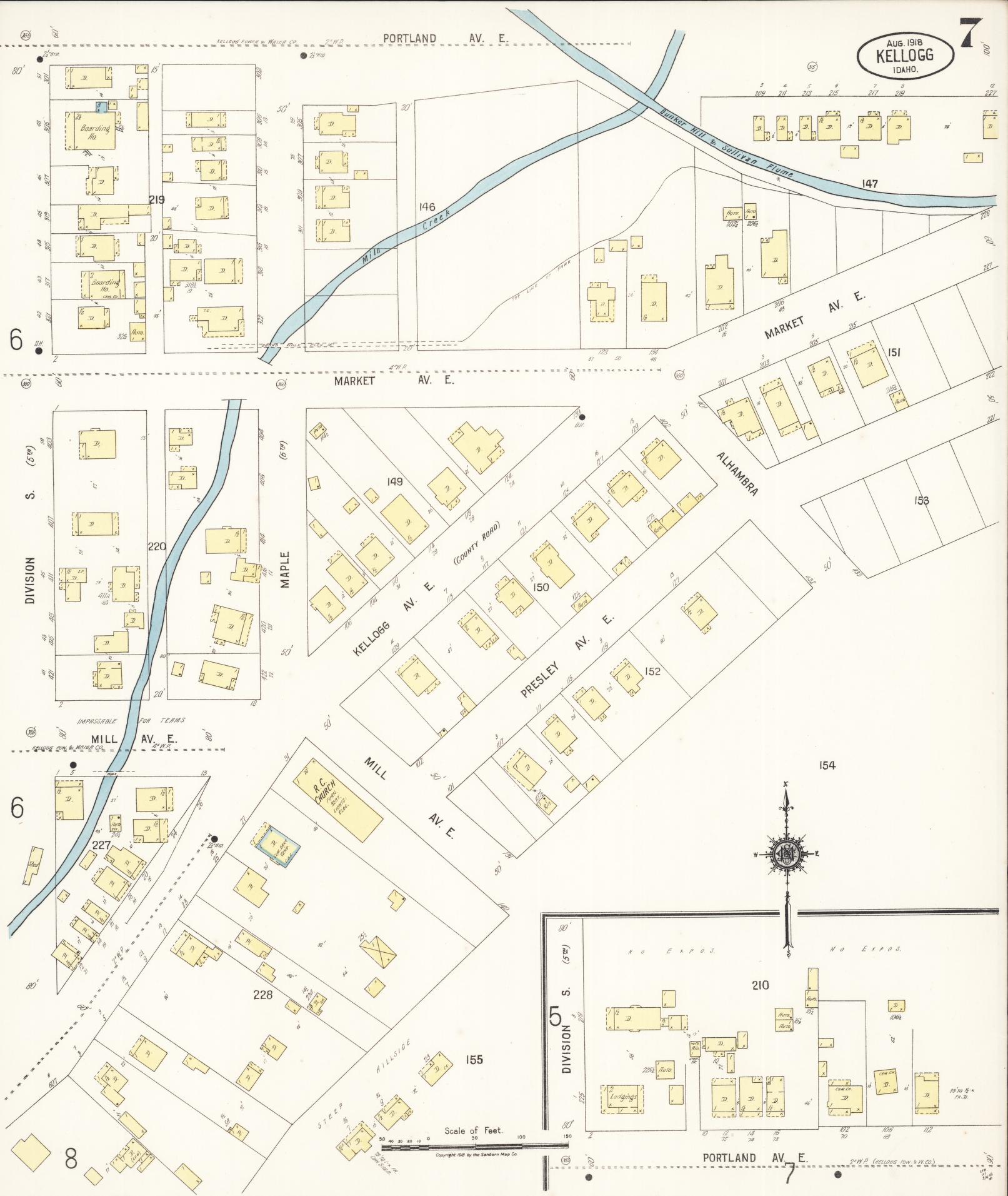Sanborn Fire Insurance Map from Kellogg, Shoshone County, Idaho (1918), Sheet #0007 - Complete Map Set gallery image, historic Sanborn map, vintage wall art, Idaho Idaho