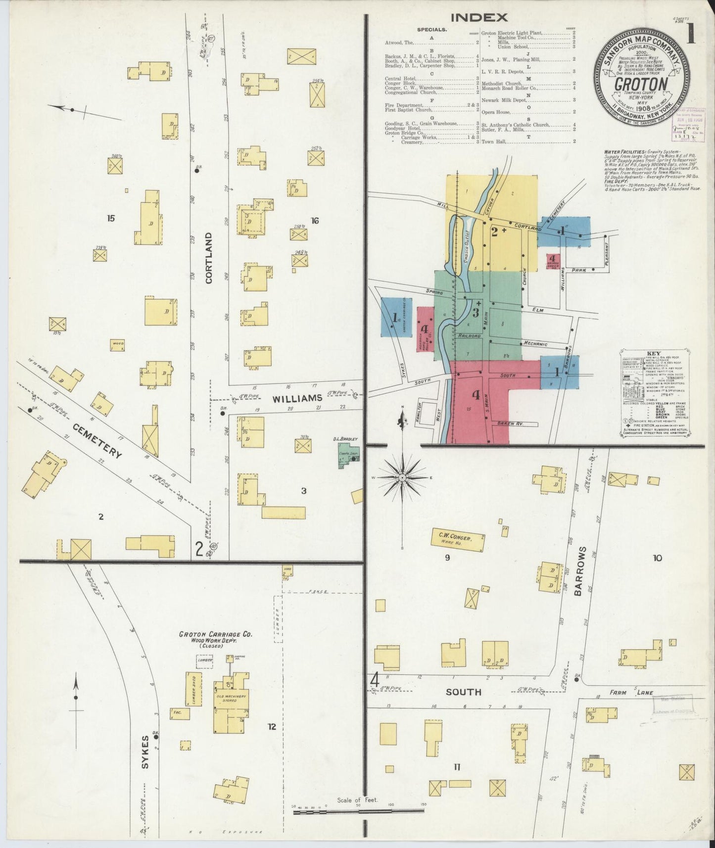 Sanborn Fire Insurance Map from Groton, Tomkins County, New York (1908), Sheet #0001 - Complete Map Set gallery image, historic Sanborn map, vintage wall art, New York New York