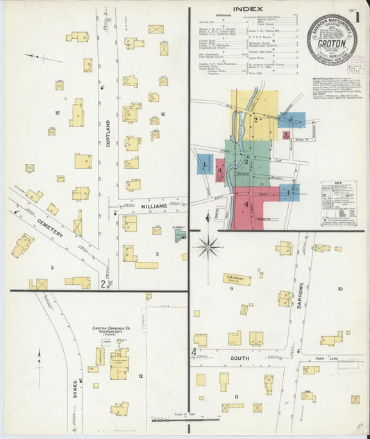 Sanborn Fire Insurance Map from Groton, Tomkins County, New York (1908), Sheet #0001 - Complete Map Set gallery image, historic Sanborn map, vintage wall art, New York New York