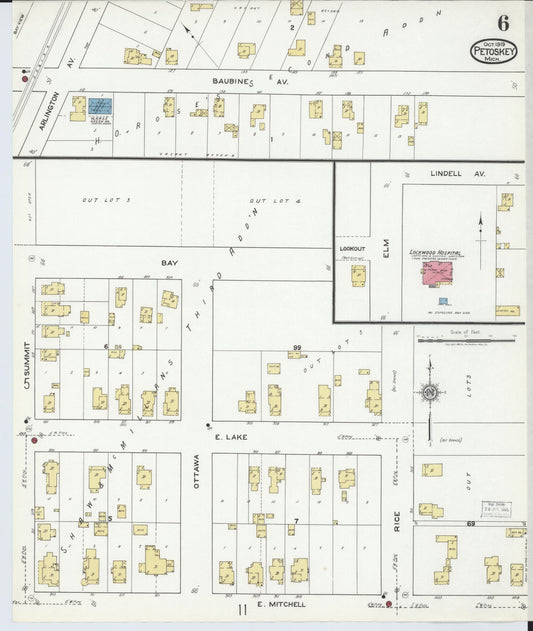 Sanborn Fire Insurance Map from Petoskey, Emmet County, Michigan (1919), Sheet #0006 - Historic Sanborn Fire Insurance Map Print, vintage old map wall art, antique decor, genealogy gift, Michigan Michigan map
