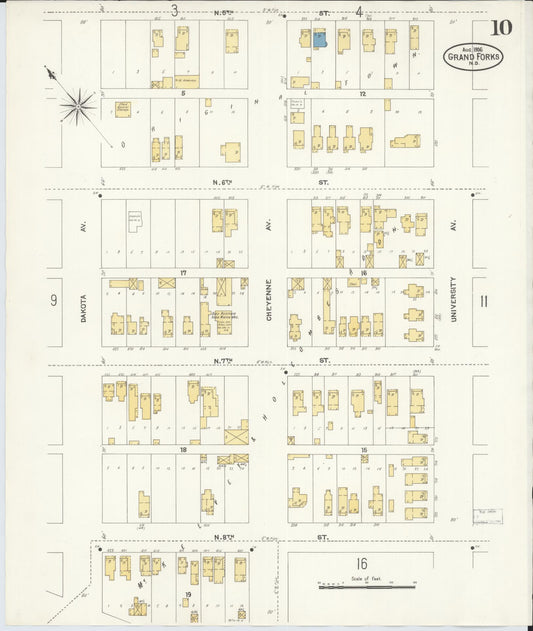 Sanborn Fire Insurance Map from Grand Forks, Grand Forks County, North Dakota (1906), Sheet #0010 - Historic Sanborn Fire Insurance Map Print, vintage old map wall art, antique decor, genealogy gift, North Dakota North Dakota map