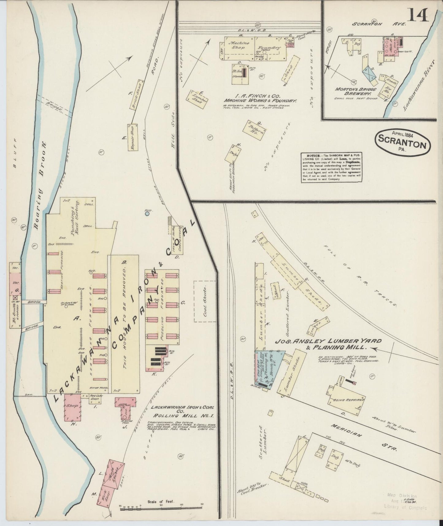 Sanborn Fire Insurance Map from Scranton, Lackawanna County, Pennsylvania (1884), Sheet #0014 - Historic Sanborn Fire Insurance Map Print, vintage old map wall art, antique decor, genealogy gift, Pennsylvania Pennsylvania map