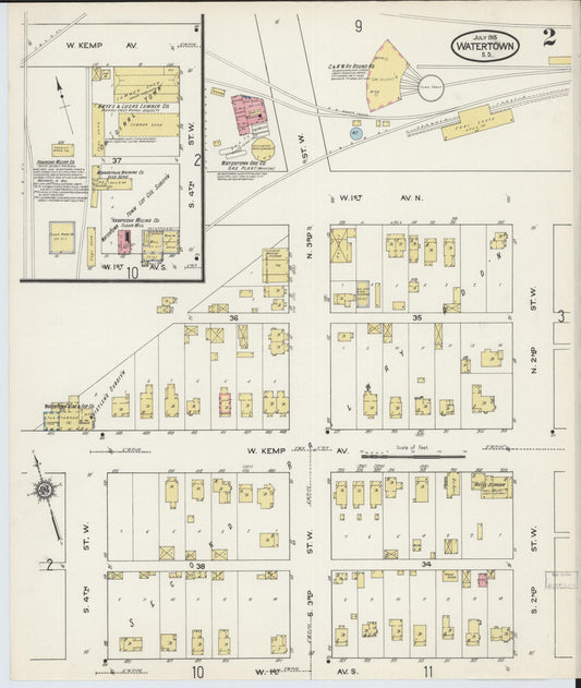 Sanborn Fire Insurance Map from Watertown, Codington County, South Dakota (1915), Sheet #0002 - Historic Sanborn Fire Insurance Map Print, vintage old map wall art, antique decor, genealogy gift, South Dakota South Dakota map