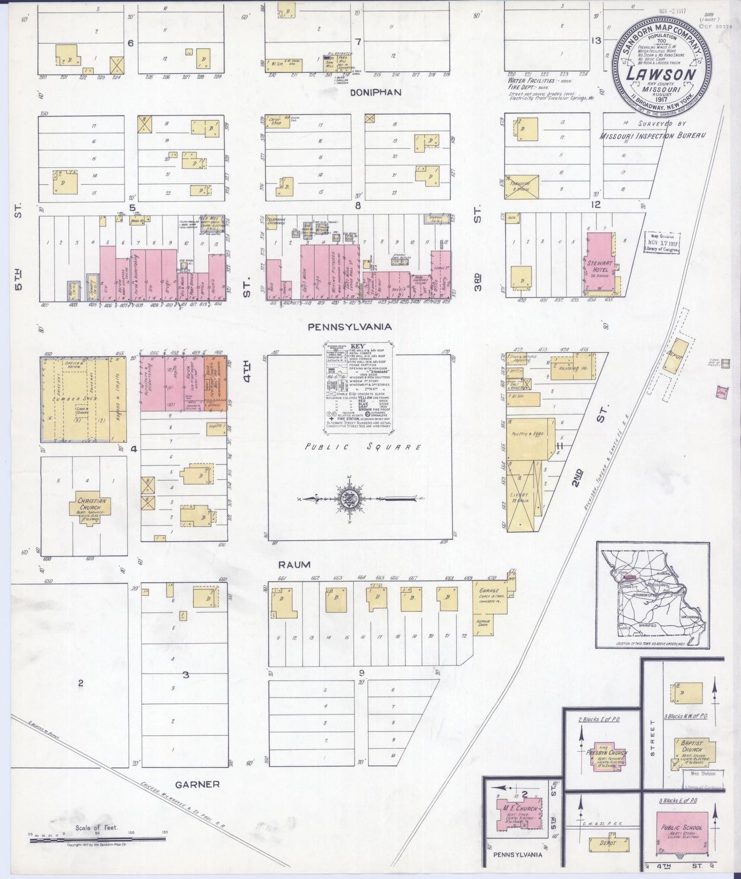 Sanborn Fire Insurance Map from Lawson, Ray County, Missouri (1917), Sheet #0001 - Historic Sanborn Fire Insurance Map Print, vintage old map wall art, antique decor, genealogy gift, Missouri Missouri map