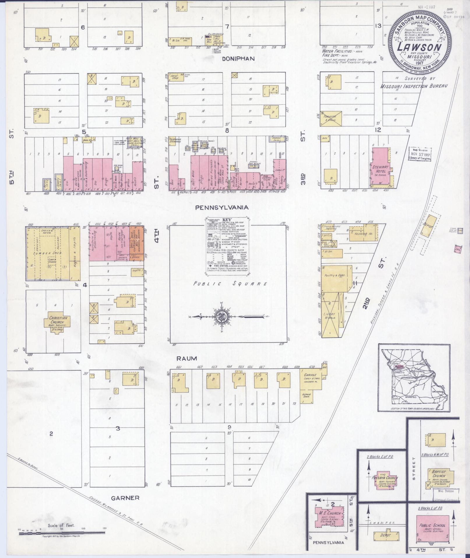 Sanborn Fire Insurance Map from Lawson, Ray County, Missouri (1917), Sheet #0001 - Historic Sanborn Fire Insurance Map Print, vintage old map wall art, antique decor, genealogy gift, Missouri Missouri map