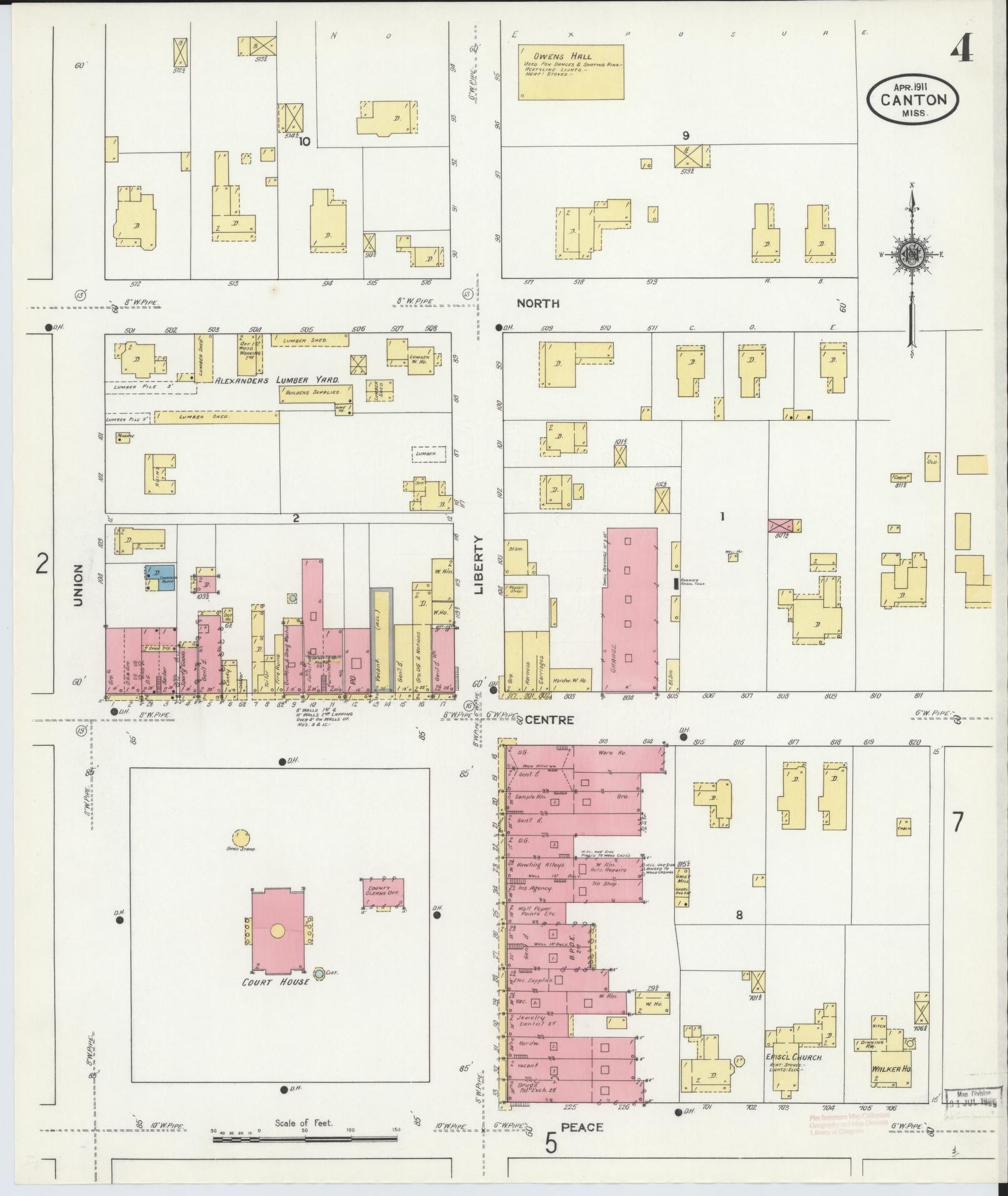 Sanborn Fire Insurance Map from Canton, Madison County, Mississippi (1911), Sheet #0004 - Complete Map Set gallery image, historic Sanborn map, vintage wall art, Mississippi Mississippi