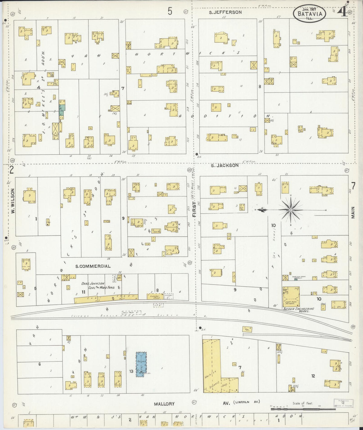 Sanborn Fire Insurance Map from Batavia, Kane County, Illinois (1907), Sheet #0004 - Complete Map Set gallery image, historic Sanborn map, vintage wall art, Illinois Illinois