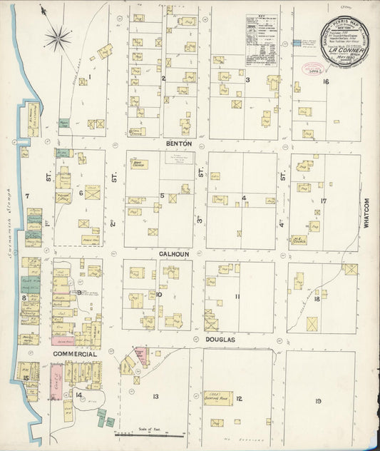 Sanborn Fire Insurance Map from La Conner, Skagit County, Washington (1890), Sheet #0001 - Historic Sanborn Fire Insurance Map Print, vintage old map wall art, antique decor, genealogy gift, Washington Washington map