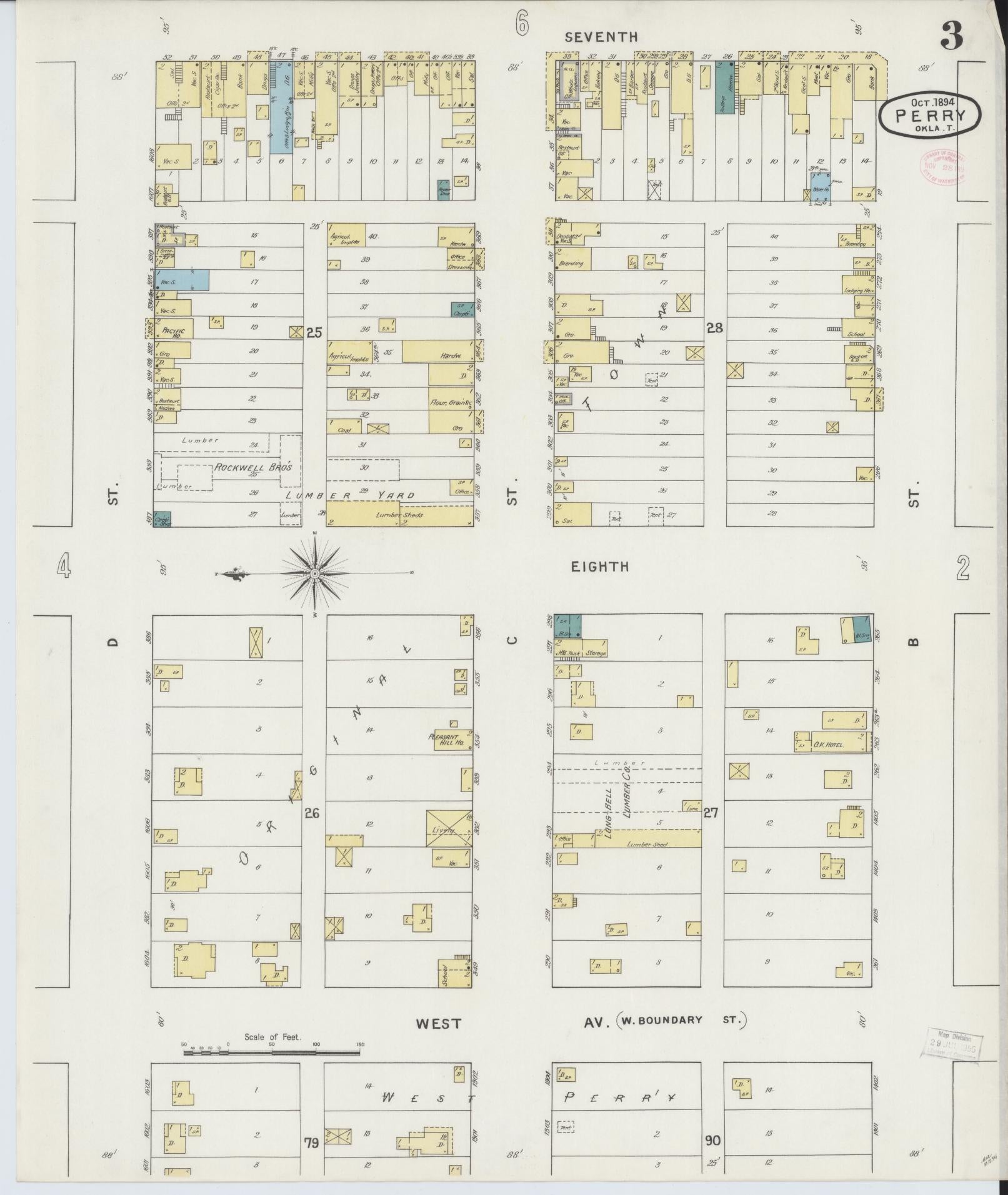 Sanborn Fire Insurance Map from Perry, Noble County, Oklahoma (1894), Sheet #0003 - Complete Map Set gallery image, historic Sanborn map, vintage wall art, Oklahoma Oklahoma