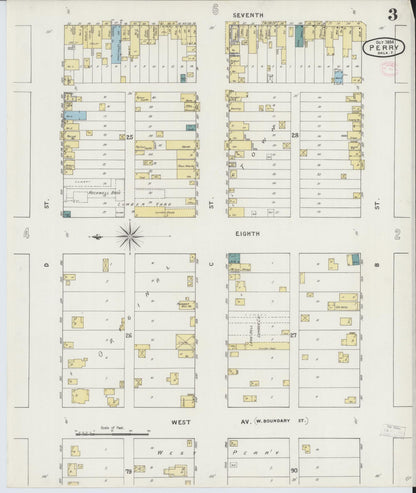 Sanborn Fire Insurance Map from Perry, Noble County, Oklahoma (1894), Sheet #0003 - Complete Map Set gallery image, historic Sanborn map, vintage wall art, Oklahoma Oklahoma