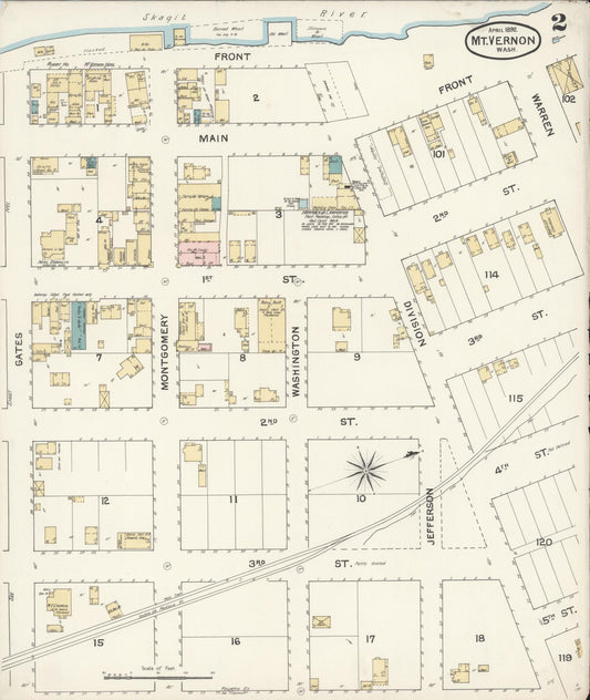 Sanborn Fire Insurance Map from Mount Vernon, Skagit County, Washington (1892), Sheet #0002 - Historic Sanborn Fire Insurance Map Print, vintage old map wall art, antique decor, genealogy gift, Washington Washington map